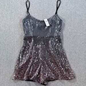 Hutch Anthropologie Sleeveless Animal Print Sequin Romper Size XS Spaghetti Stra